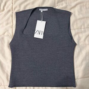 Zara Dark Gray Sleeveless Square-Neck Knit Tank